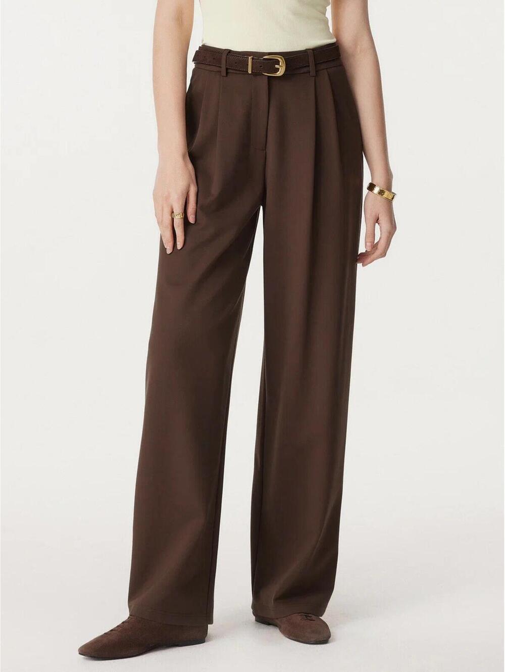 OGL Ponte-De-Roma Tummy-Smooth Wide Leg‎ Pull-on Pants with Pockets Brown Sz XL